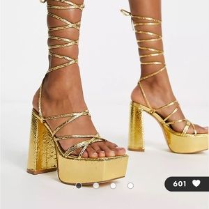 Truffle Collection mega platform strappy sandals in gold metallic